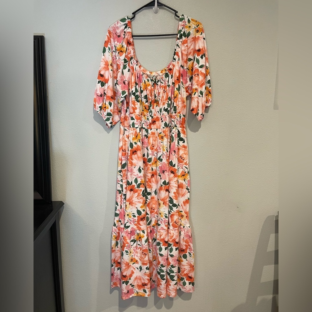 Cato Pink and White Puff Sleeve Maxi Sundress